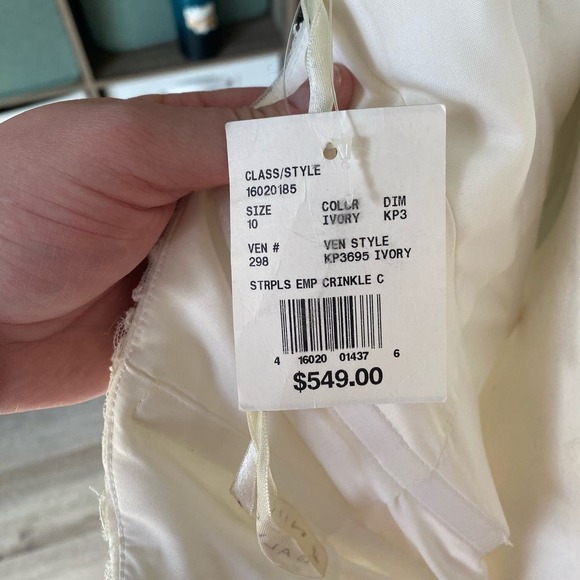 NWT David's Bridal Ivory Empire Crinkle Chiffon Gown with Lace Applique Size 10 - Picture 4 of 13